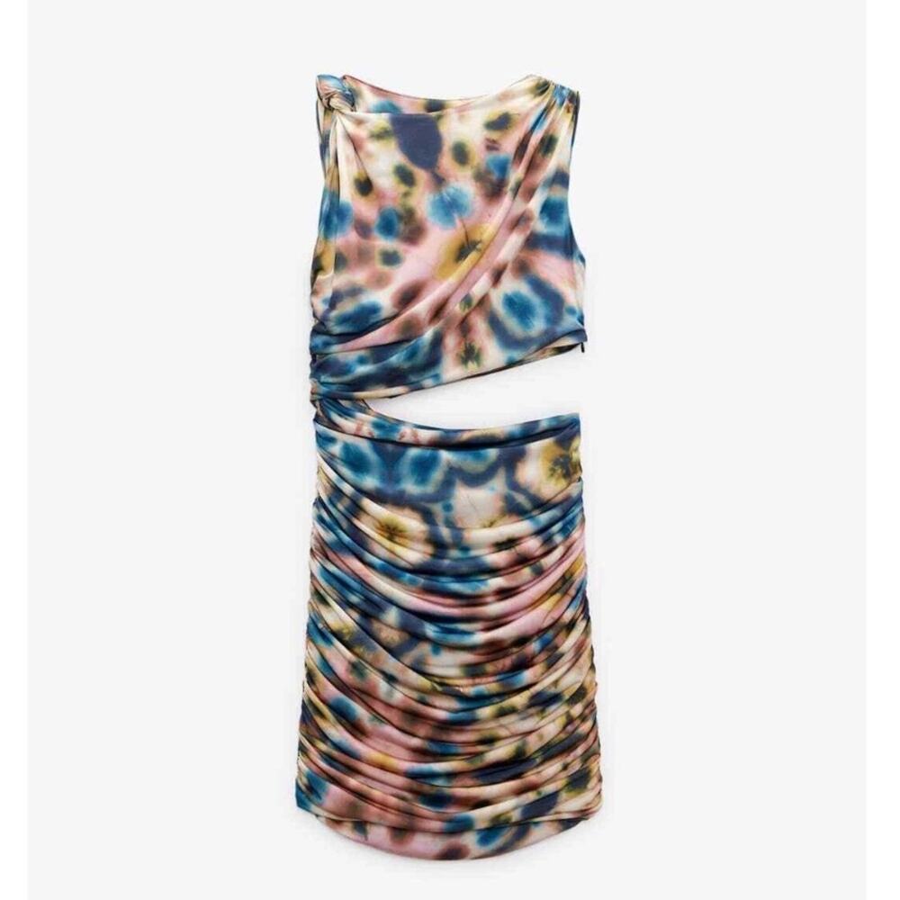 NWT NEW Zara Draped Fitted Tie Dye Cut Out Mini Dress - Party Night Out - Picture 3 of 7